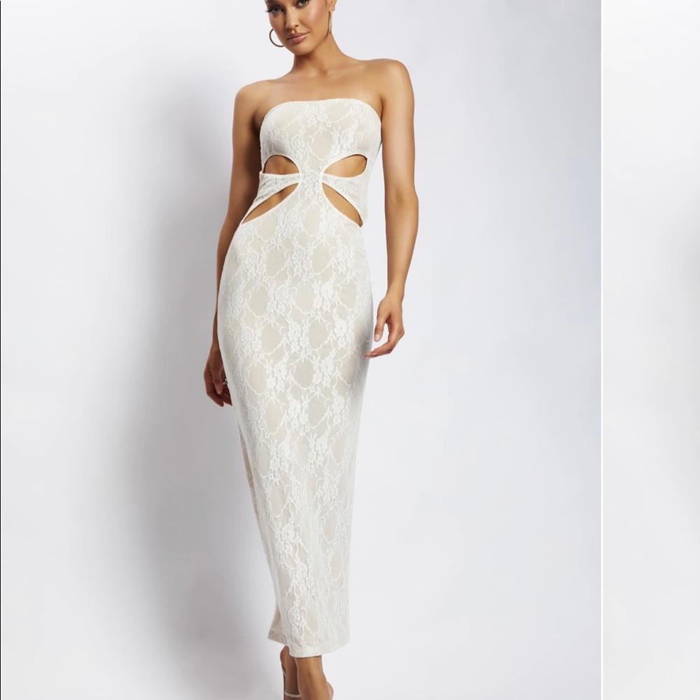 White lace cut out dress